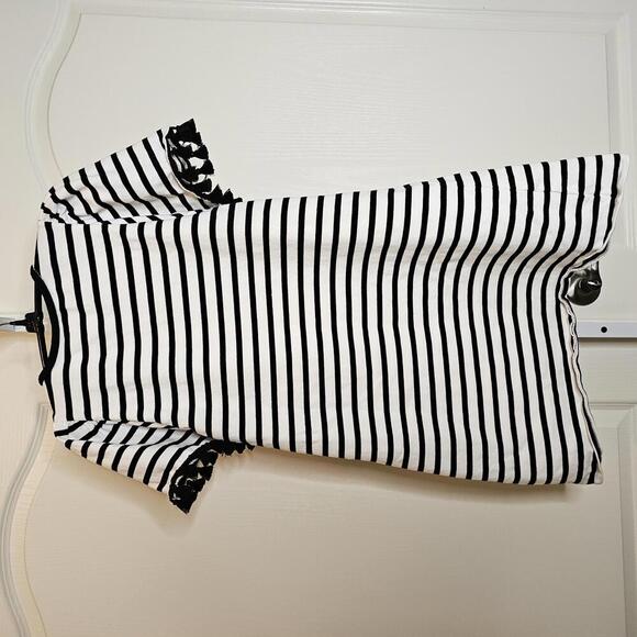 Kate Spade Black & White Striped Dress with Ruffle Sleeves - Picture 2 of 7